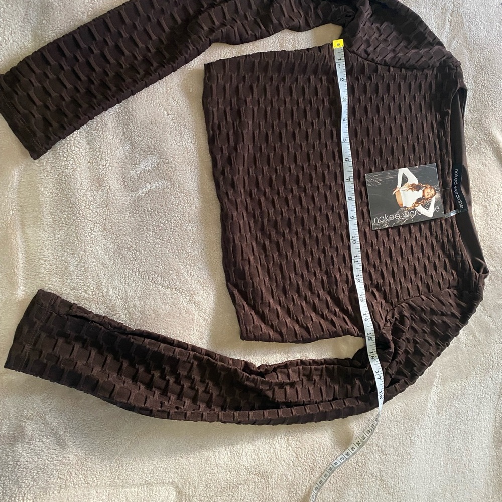 Naked Wardrobe brown Long Sleeve cropped Top